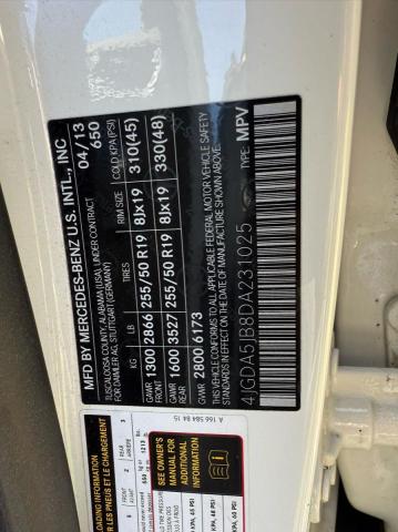 4JGDA5JB8DA231025 - 2013 MERCEDES-BENZ ML 350 Blanc photo 10