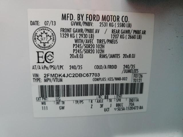 2FMDK4JC2DBC67703 - 2013 FORD EDGE SEL WHITE photo 13