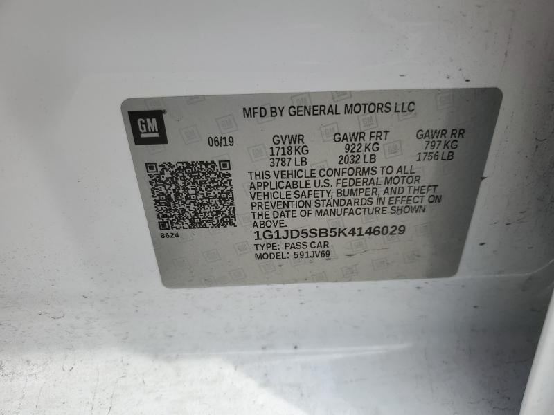 1G1JD5SB5K4146029 - 2019 CHEVROLET SONIC LT Blanco foto 13