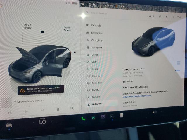 7SAYGDEE9NF355870 - 2022 TESLA MODEL Y Графитовый фото 9