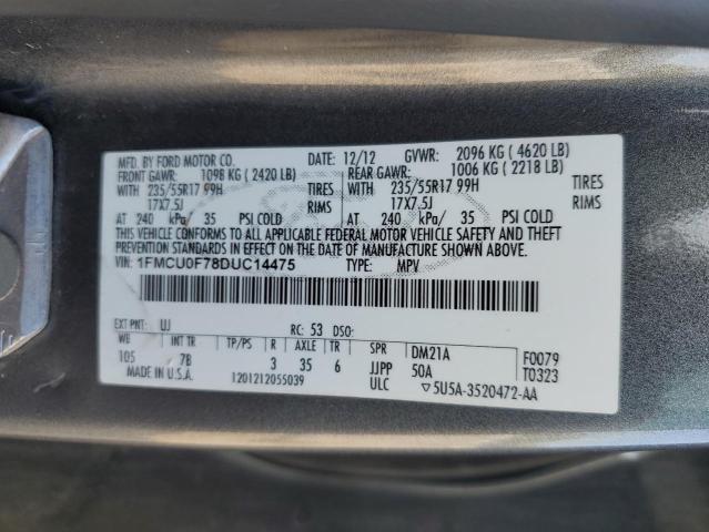 1FMCU0F78DUC14475 - 2013 FORD ESCAPE S GRAY photo 14