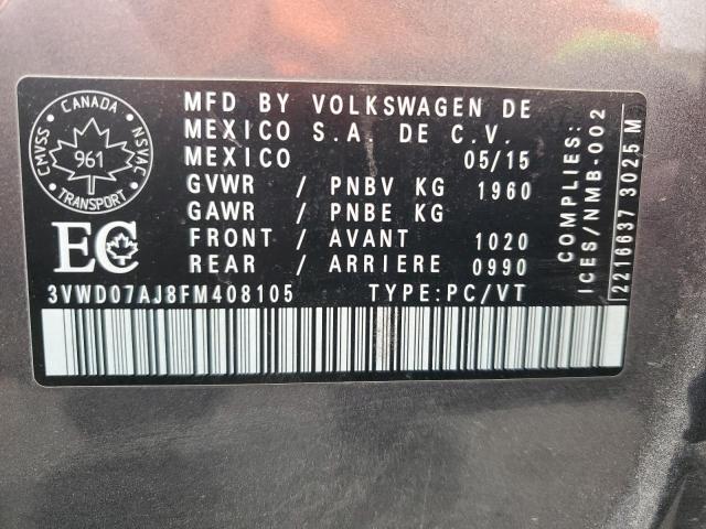 3VWD07AJ8FM408105 - 2015 VOLKSWAGEN JETTA SE GRAY photo 13