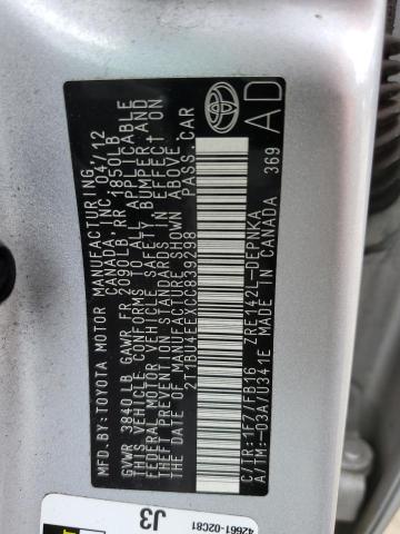 2T1BU4EEXCC839298 - 2012 TOYOTA COROLLA BASE Gümüş foto 12