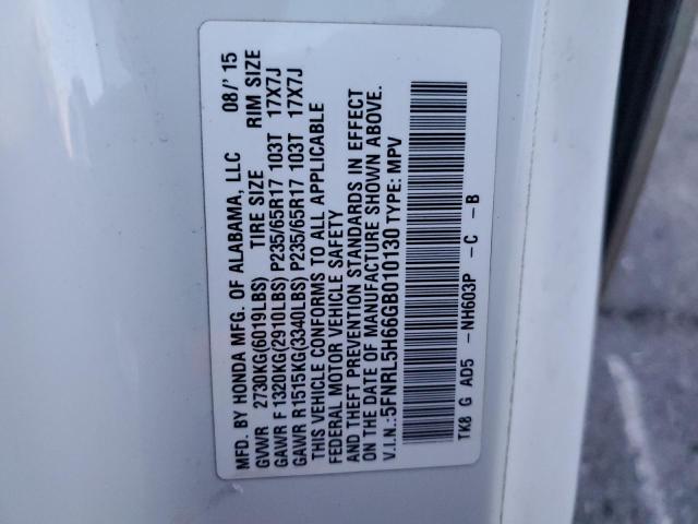 5FNRL5H66GB010130 - 2016 HONDA ODYSSEY EXL WHITE photo 13