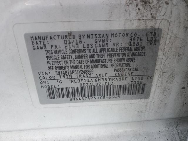 3N1AB7AP5JY248869 - 2018 NISSAN SENTRA S WHITE photo 13