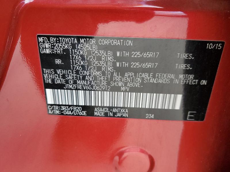 JTMZFREV6GJ062912 - 2016 TOYOTA RAV4 LE Bordeaux Foto 13