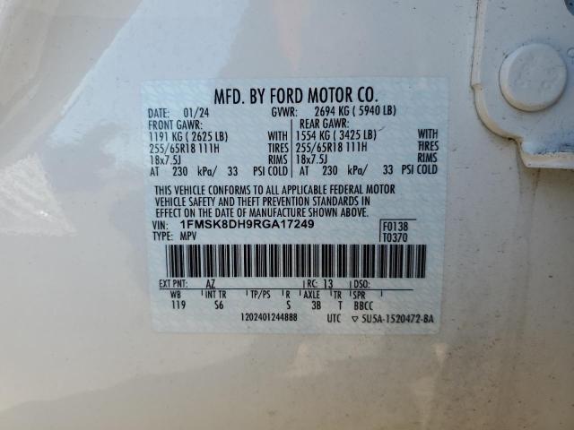 1FMSK8DH9RGA17249 - 2024 FORD EXPLORER XLT Blanco foto 13