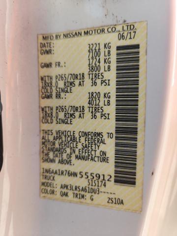 1N6AA1R76HN555912 - 2017 NISSAN TITAN S WHITE photo 12