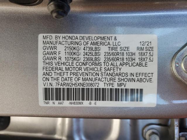 7FARW2H5XNE008072 - 2022 HONDA CR-V EX 银色 照片 13