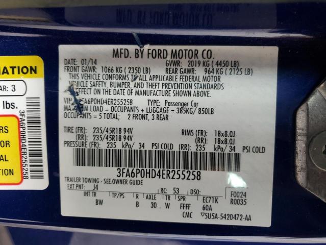 3FA6P0HD4ER255258 - 2014 FORD FUSION SE 蓝色 照片 12
