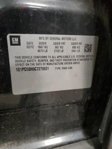 1G1PC5SH0C7279931 - 2012 CHEVROLET CRUZE LS BLACK photo 13