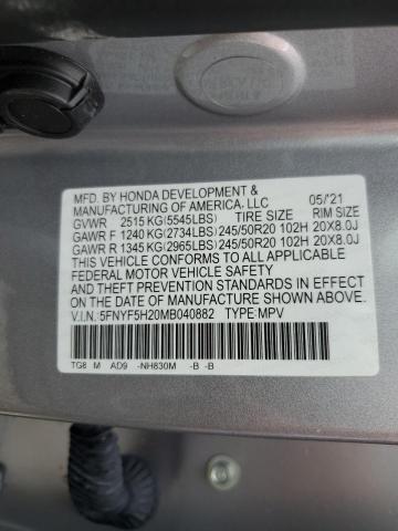 5FNYF5H20MB040882 - 2021 HONDA PILOT SE SILVER photo 14