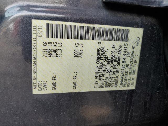 1N4AA5AP7BC843405 - 2011 NISSAN MAXIMA S GRAY photo 12