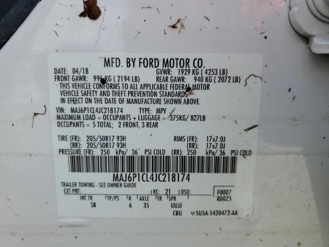 MAJ6P1CL4JC218174 - 2018 FORD ECOSPORT SES أبيض صورة 14