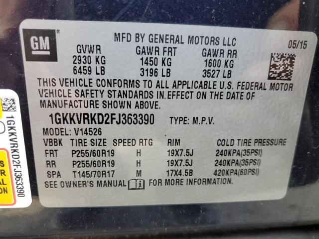 1GKKVRKD2FJ363390 - 2015 GMC ACADIA SLT-1 BLUE photo 13