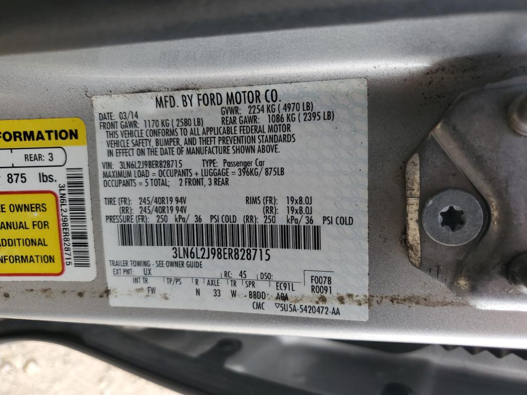 3LN6L2J98ER828715 - 2014 LINCOLN MKZ SILVER photo 12