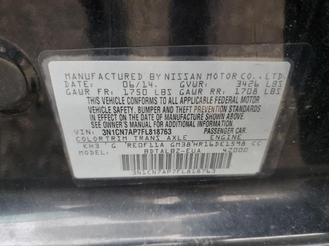 3N1CN7AP7FL818763 - 2015 NISSAN VERSA S 黑色 照片 12