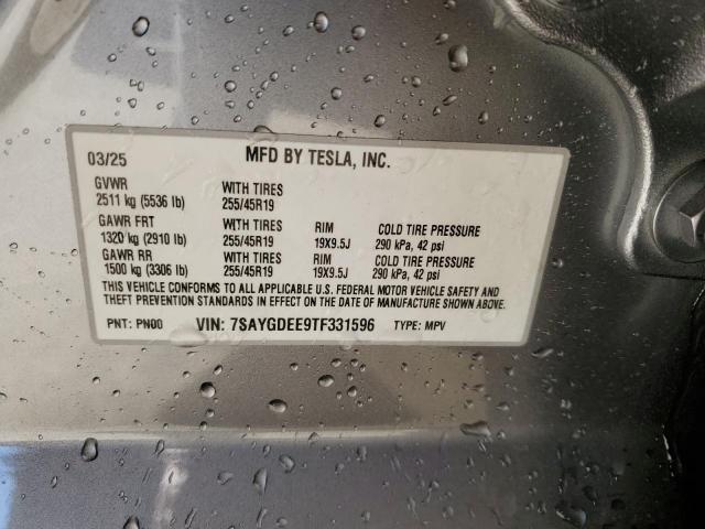 7SAYGDEE9TF331596 - 2026 TESLA MODEL Y GRAY photo 13