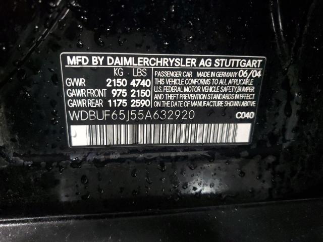 WDBUF65J55A632920 - 2005 MERCEDES-BENZ E 320 Қара фото 12