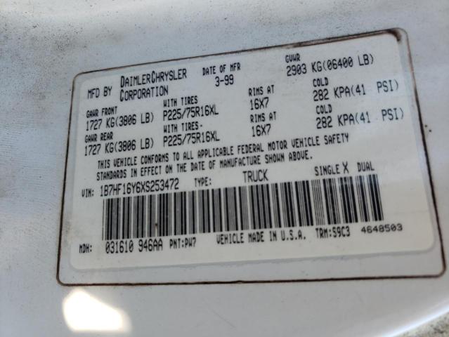1B7HF16Y6XS253472 - 1999 DODGE RAM 1500 Սպիտակ լուսանկար 12