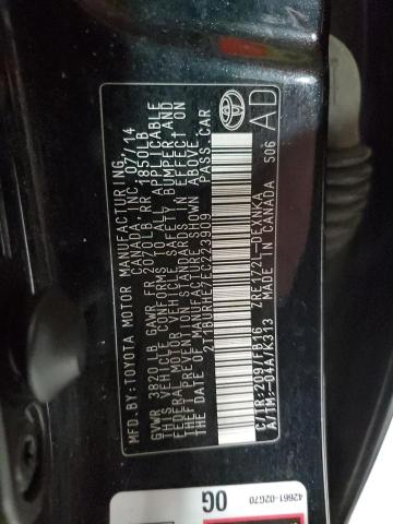 2T1BURHE7EC223909 - 2014 TOYOTA COROLLA L BLACK photo 12