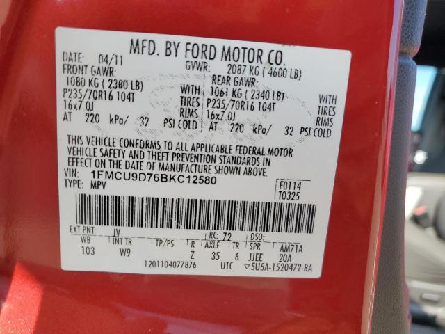 1FMCU9D76BKC12580 - 2011 FORD ESCAPE XLT RED photo 12