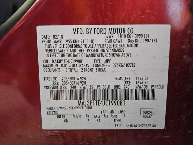 MAJ3P1TE4JC199081 - 2018 FORD ECOSPORT SE برغندي صورة 13