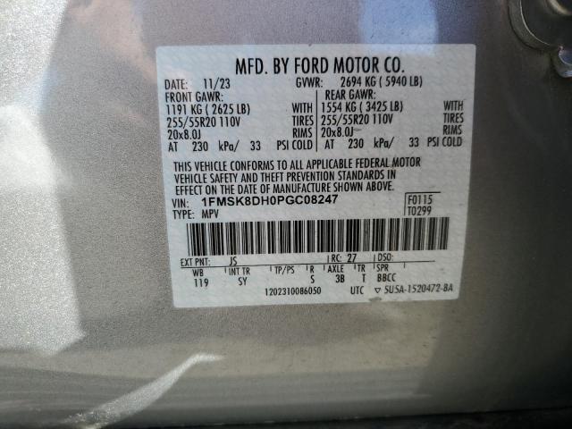 1FMSK8DH0PGC08247 - 2023 FORD EXPLORER XLT Srebrny zdjęcie 13