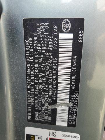 4T4BE46K89R090516 - 2009 TOYOTA CAMRY BASE TEAL photo 12