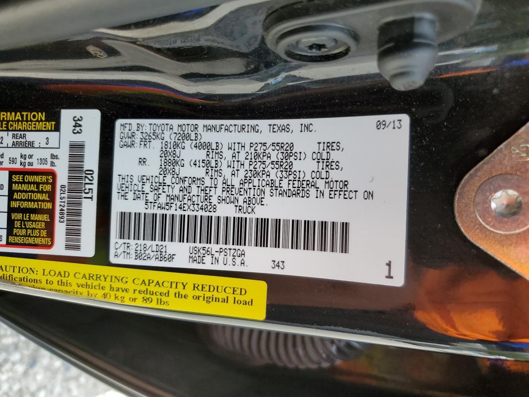 5TFAW5F14EX334028 - 2014 TOYOTA TUNDRA CREWMAX PLATINUM Чорний фото 12