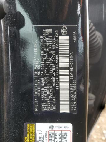 4T1BK46K67U049589 - 2007 TOYOTA CAMRY LE BLACK photo 12