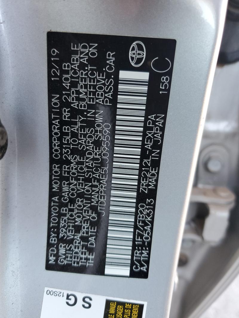 JTDEPRAE5LJ095590 - 2020 TOYOTA COROLLA LE Gümüş foto 12