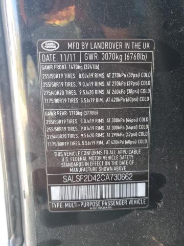 SALSF2D42CA730662 - 2012 LAND ROVER RANGE ROVE HSE BLACK photo 14