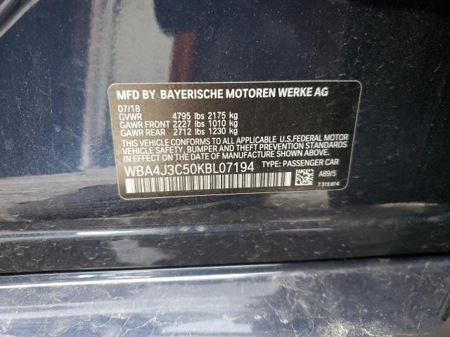 WBA4J3C50KBL07194 - 2019 BMW 430XI GRAN COUPE BLUE photo 12