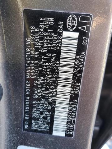 2T1BURHE7JC075366 - 2018 TOYOTA COROLLA L رمادي صورة 12