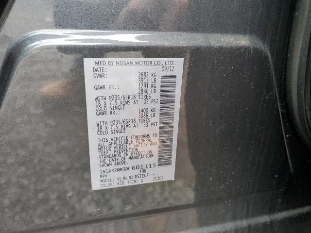 5N1AR2MM3DC601115 - 2013 NISSAN PATHFINDER S ნაცრისფერი ფოტო 13