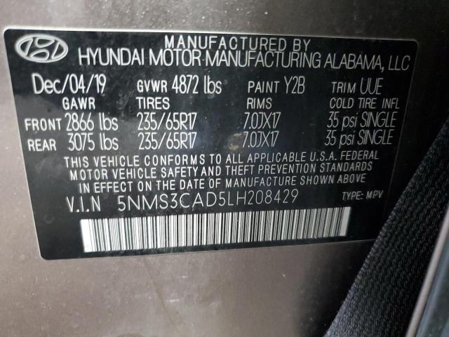 5NMS3CAD5LH208429 - 2020 HYUNDAI SANTA FE SEL TAN photo 13