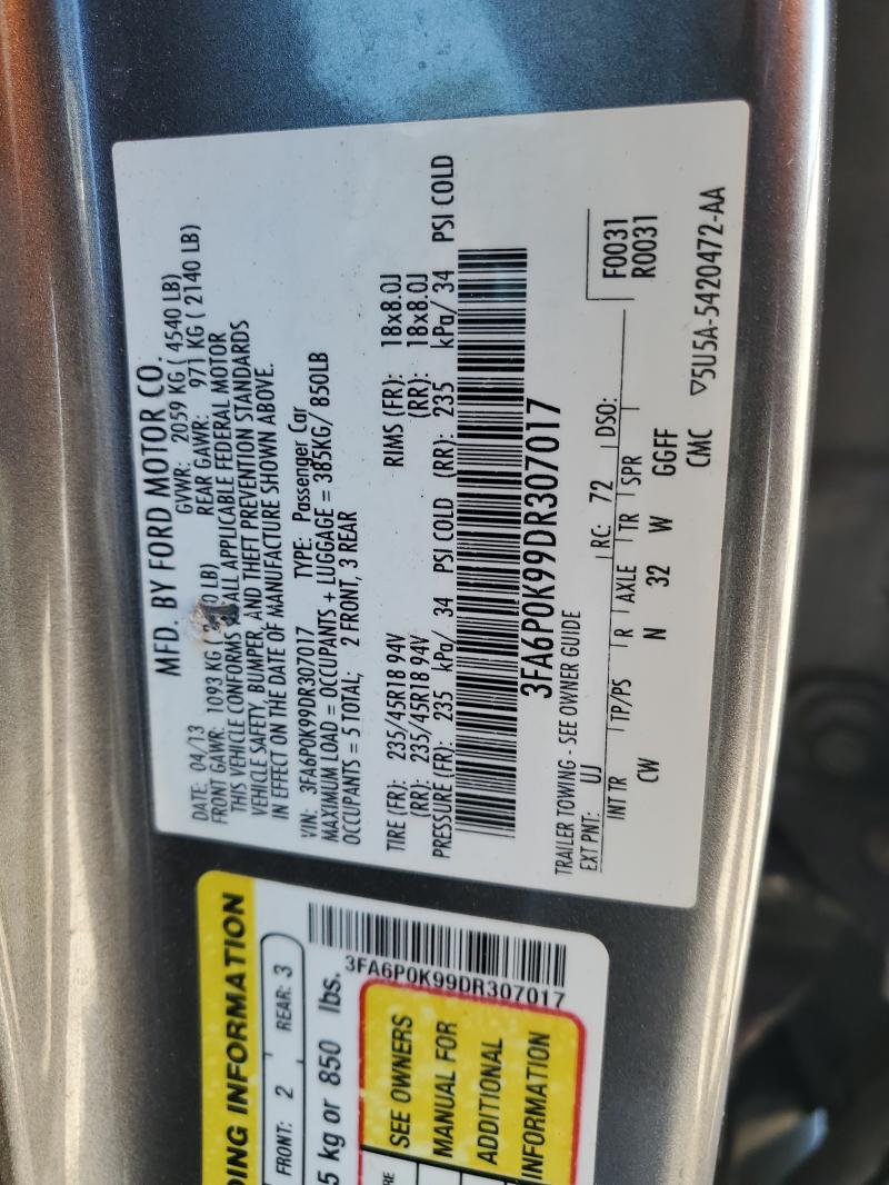 3FA6P0K99DR307017 - 2013 FORD FUSION TITANIUM GRAY photo 12