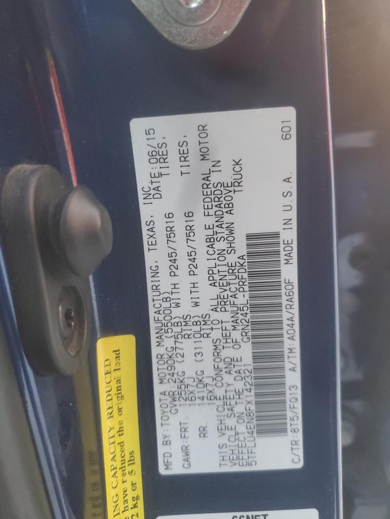 5TFLU4EN8FX142321 - 2015 TOYOTA TACOMA DOUBLE CAB ლურჯი ფოტო 12