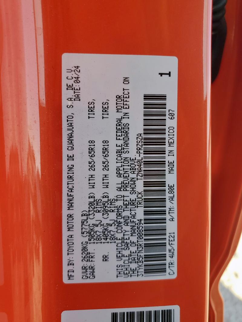 3TYKB5FN3RT008594 - 2024 TOYOTA TACOMA DOUBLE CAB Naranja foto 12