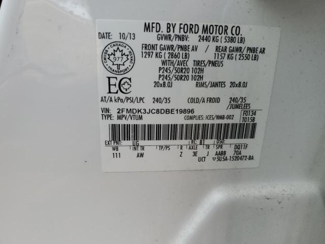 2FMDK3JC8DBE19896 - 2013 FORD EDGE SEL თეთრი ფოტო 13