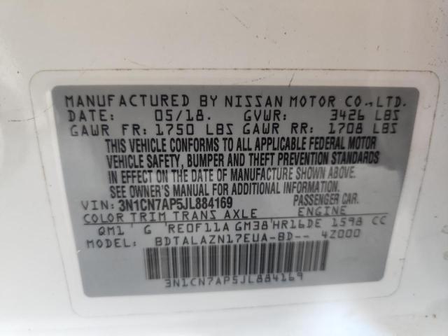 3N1CN7AP5JL884169 - 2018 NISSAN VERSA S თეთრი ფოტო 12