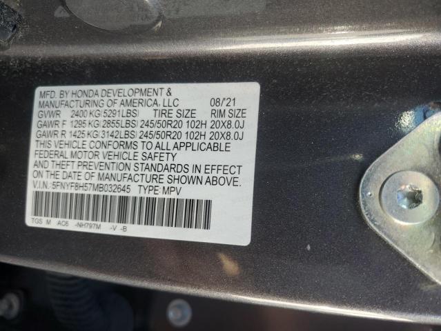 5FNYF8H57MB032645 - 2021 HONDA PASSPORT EXL Сірий фото 14