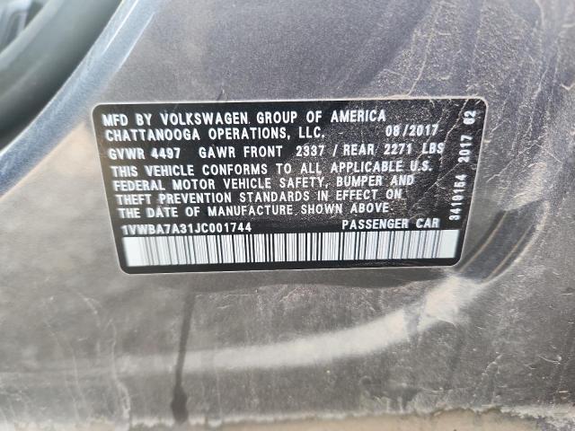 1VWBA7A31JC001744 - 2018 VOLKSWAGEN PASSAT SE ნაცრისფერი ფოტო 13