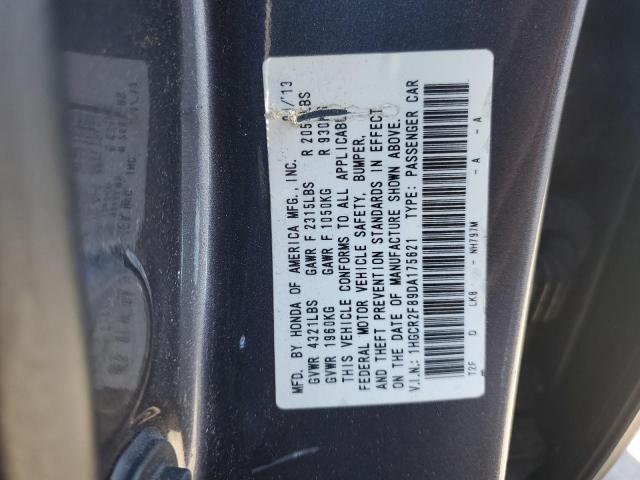 1HGCR2F89DA175621 - 2013 HONDA ACCORD EXL GRAY photo 12