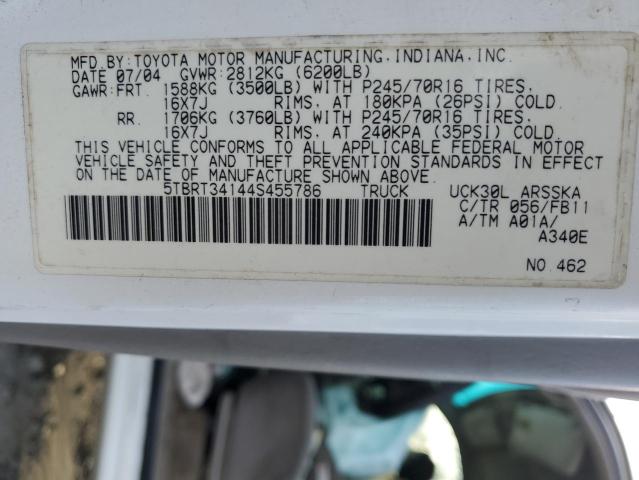 5TBRT34144S455786 - 2004 TOYOTA TUNDRA ACCESS CAB SR5 WHITE photo 13