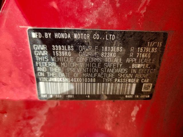 JHMGK5H54GX010388 - 2016 HONDA FIT LX RED photo 14