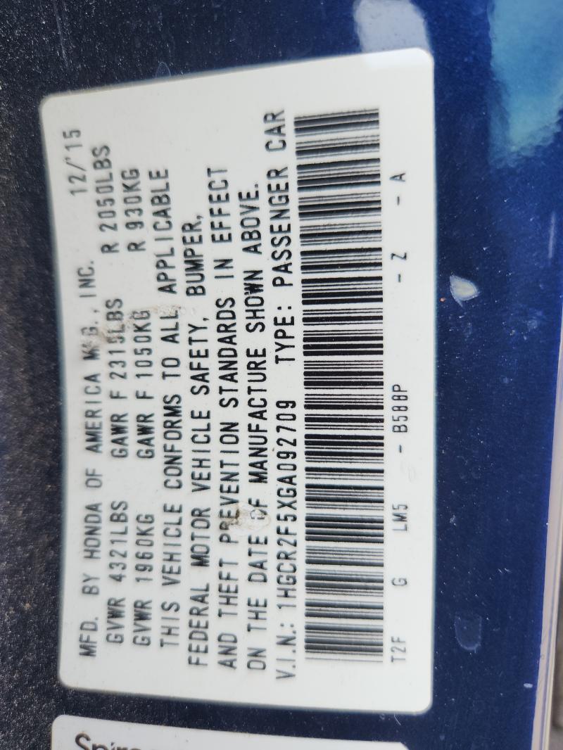 1HGCR2F5XGA092709 - 2016 HONDA ACCORD SPORT أزرق صورة 13