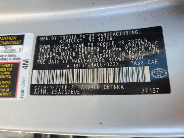 4T1BF3EK1AU070227 - 2010 TOYOTA CAMRY BASE 银色 照片 13