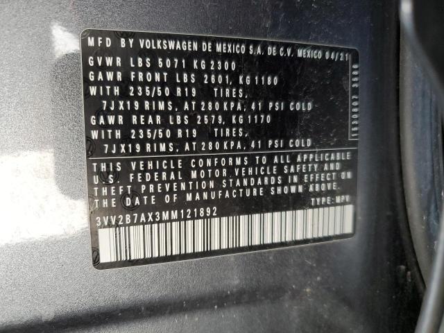 3VV2B7AX3MM121892 - 2021 VOLKSWAGEN TIGUAN SE Серый фото 13